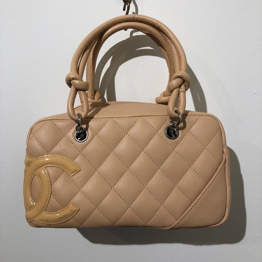 Chanel Cambon Quilted Bowler Cream Leather Bag